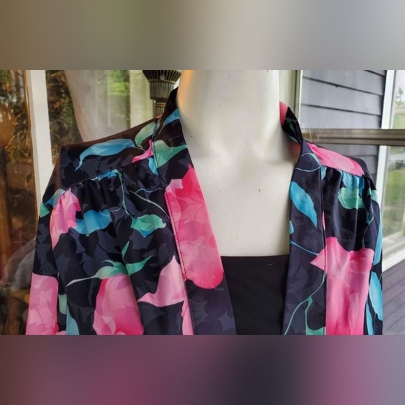 VTG 90s Top Notch Rose Floral Two Fer Tunic Top  Faux Layer Blouse Size 18 - Picture 5 of 8